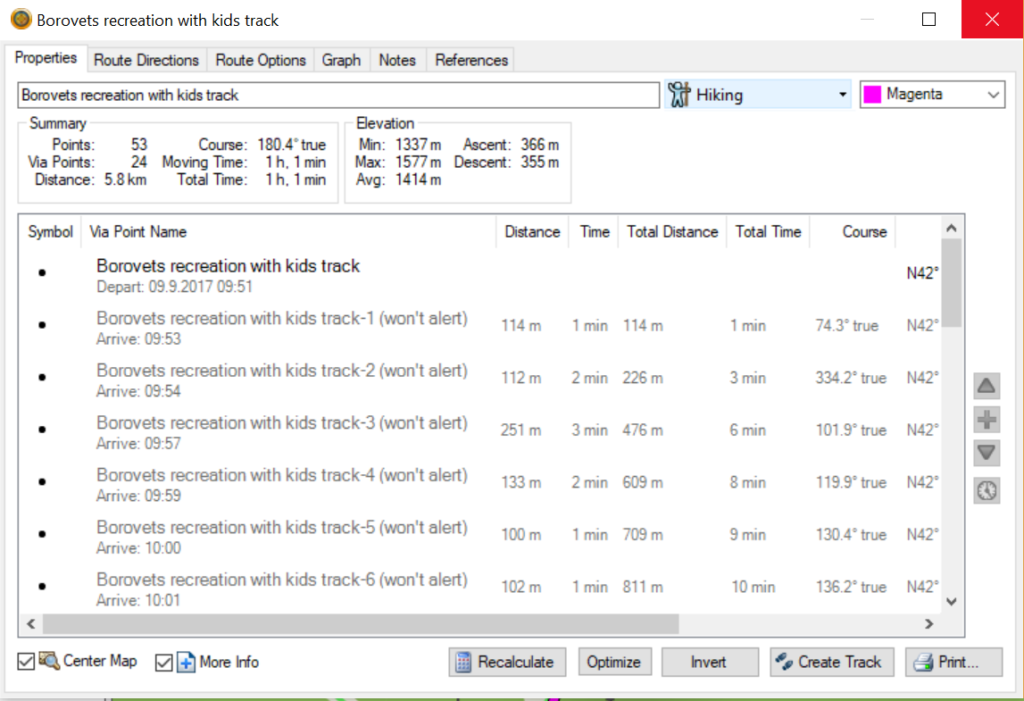GARMIN Base Camp Outdoor softver track to route analitics